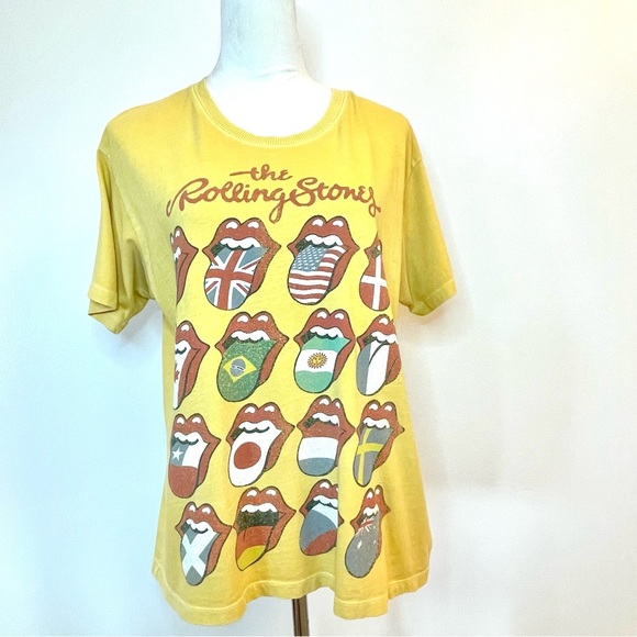 Rolling Stones Yellow Graphic Band Tee Women’s Medium 100% Cotton - Picture 1 of 8